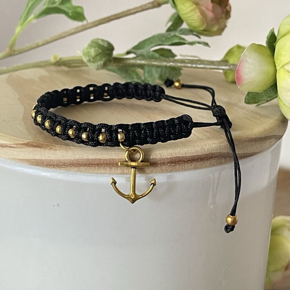 Handmade Black Braided Charm Bracelet Women Mens  Anchor New - Picture 14 of 14